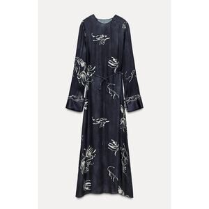 Zara Navy and White Midi Dress